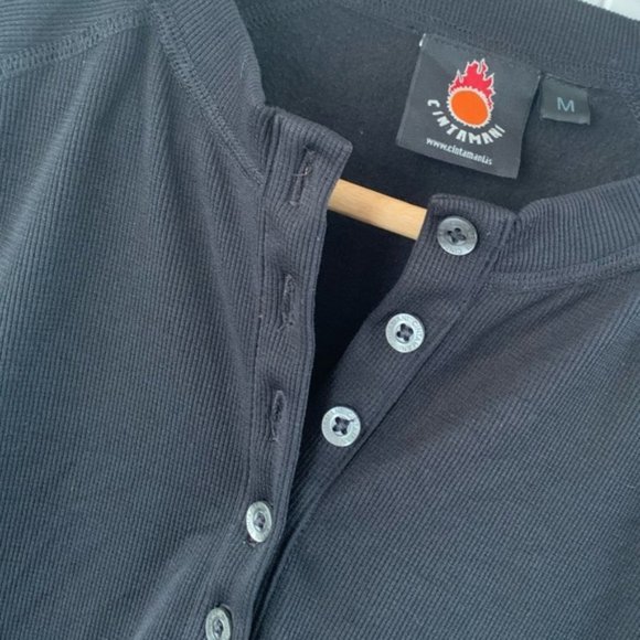 Cintamani Thermal Long Sleeve Henley Button Black Shirt Warm Button Tecnopile - Picture 2 of 11